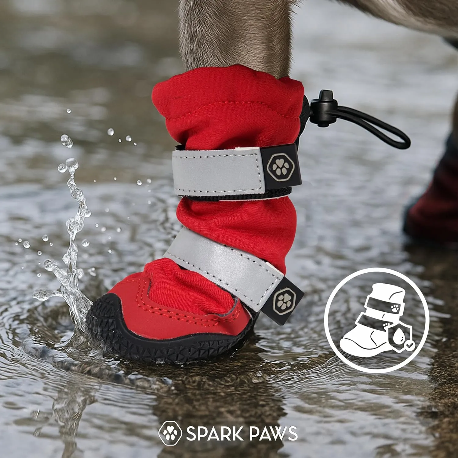 Spark Paws Water-Resistant Dog Boots for Medium Large Dogs, Anti-Slip Dog Shoe Booties Paw Protector for Rain Snow Hiking Reflective Straps 4PCS - Red, C