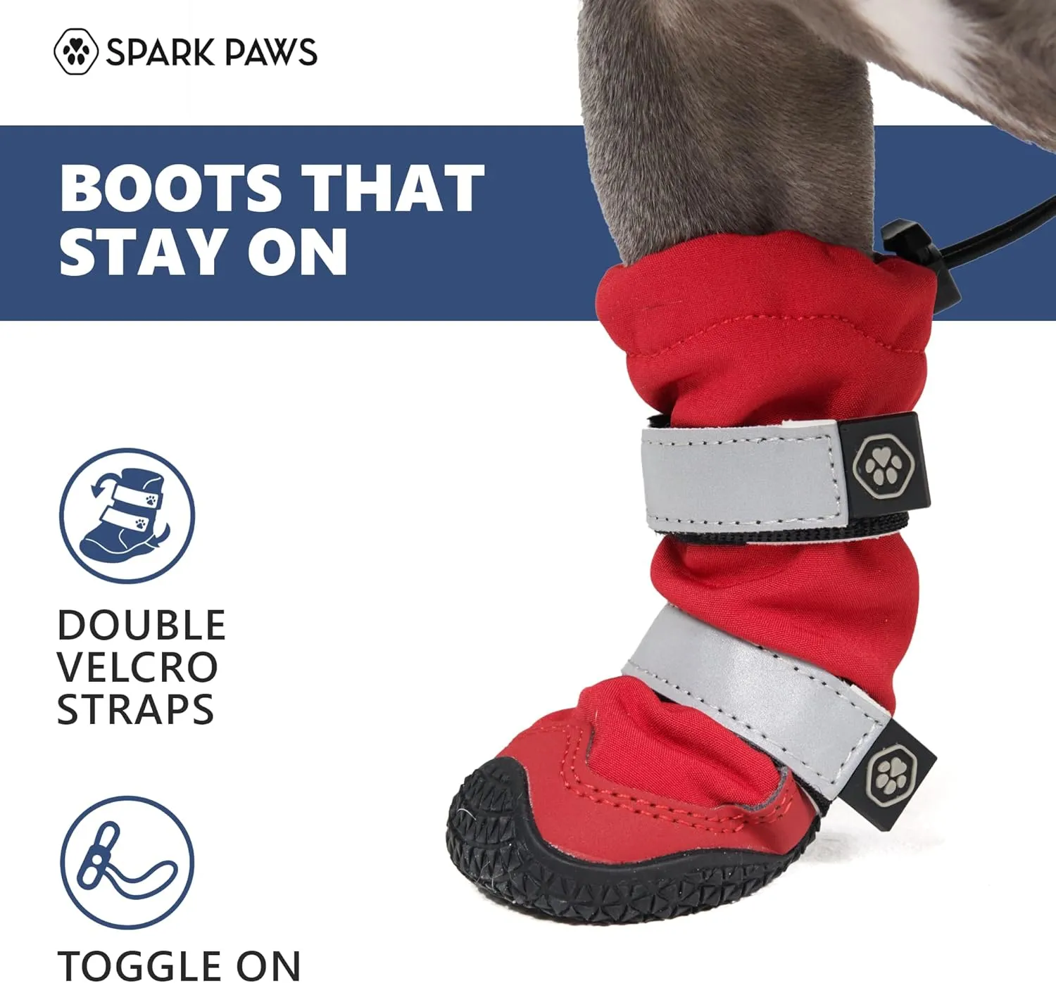 Spark Paws Water-Resistant Dog Boots for Medium Large Dogs, Anti-Slip Dog Shoe Booties Paw Protector for Rain Snow Hiking Reflective Straps 4PCS - Red, C