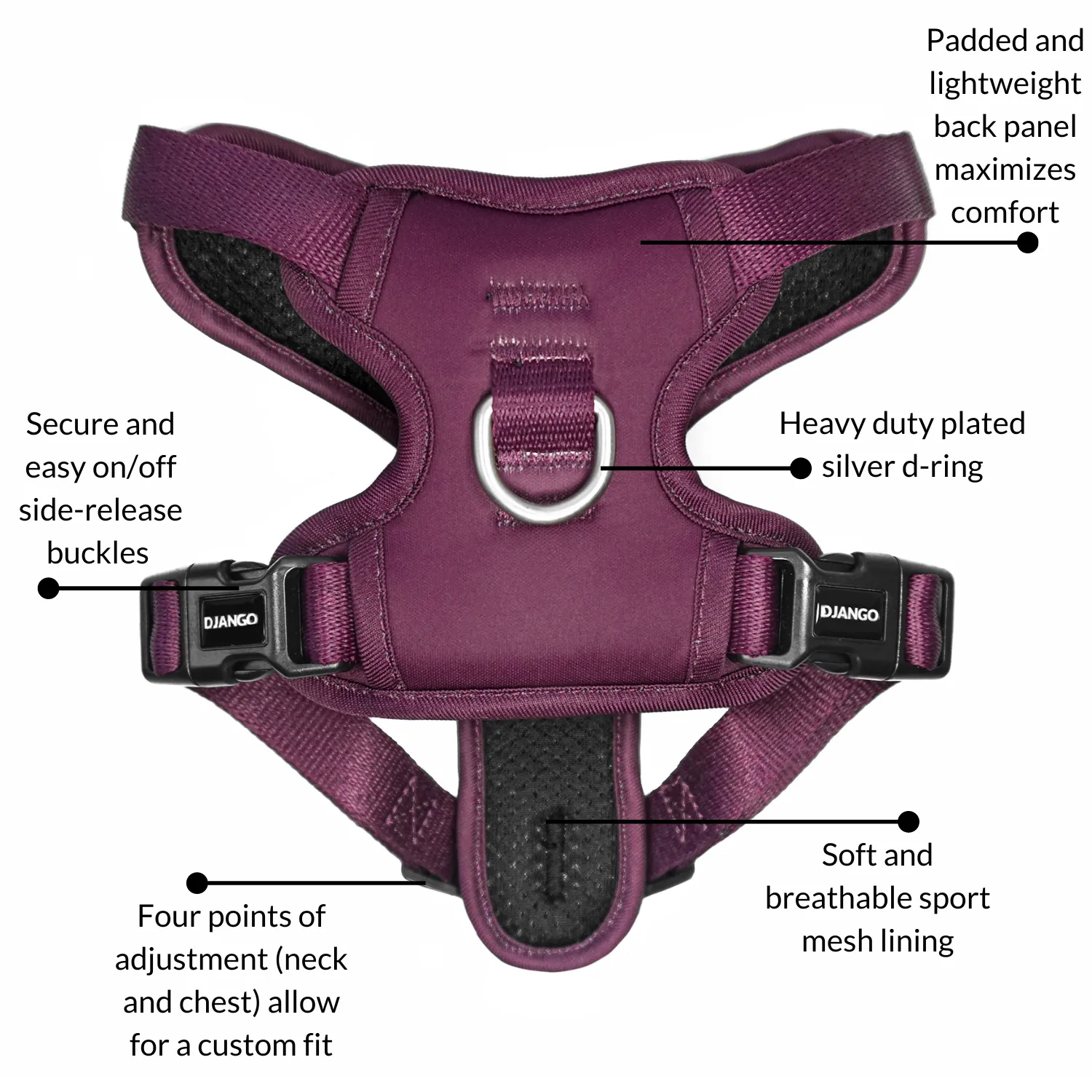 Tahoe No Pull Dog Harness - Raspberry Purple