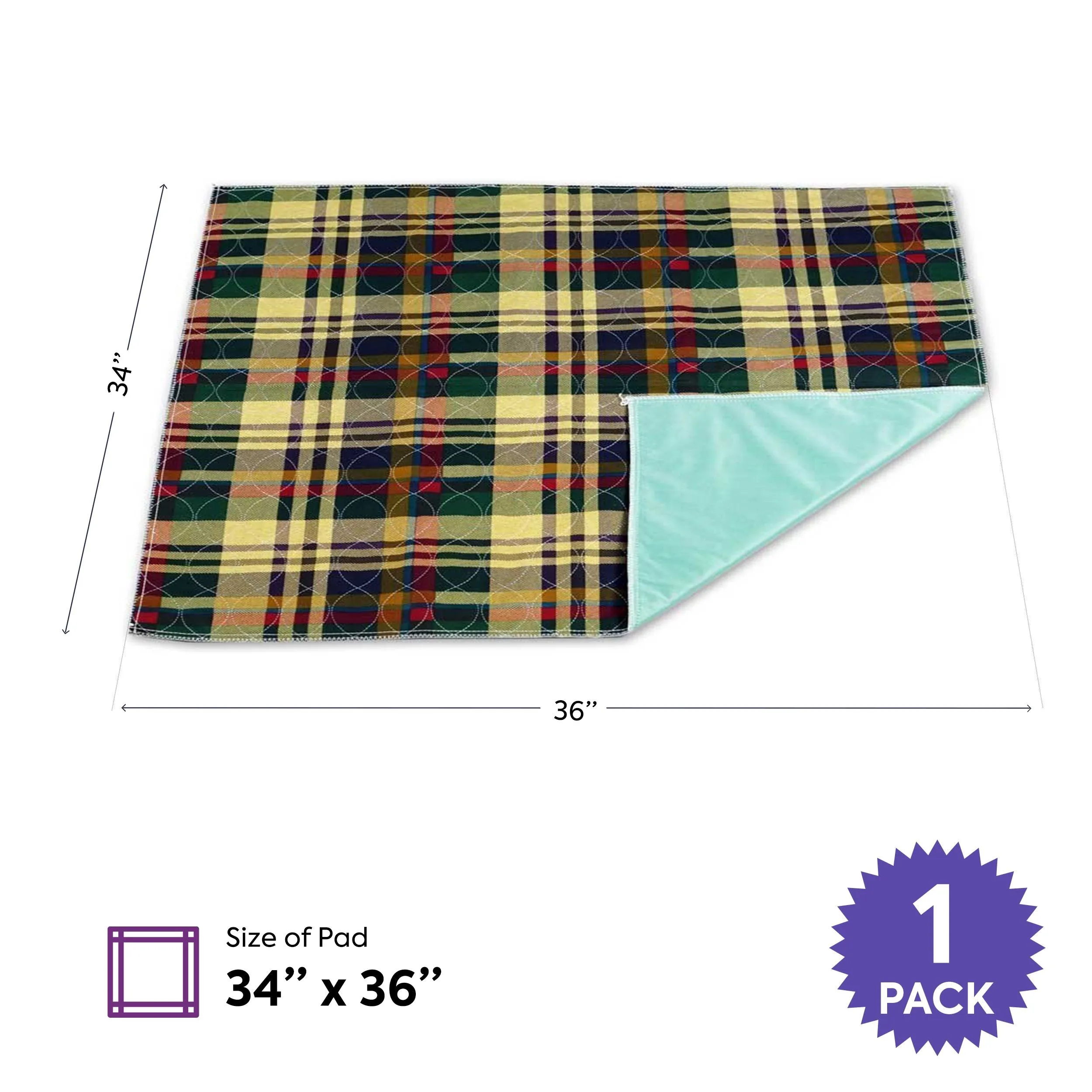 Tartan Print Reuseable Underpads, 34" x 36"