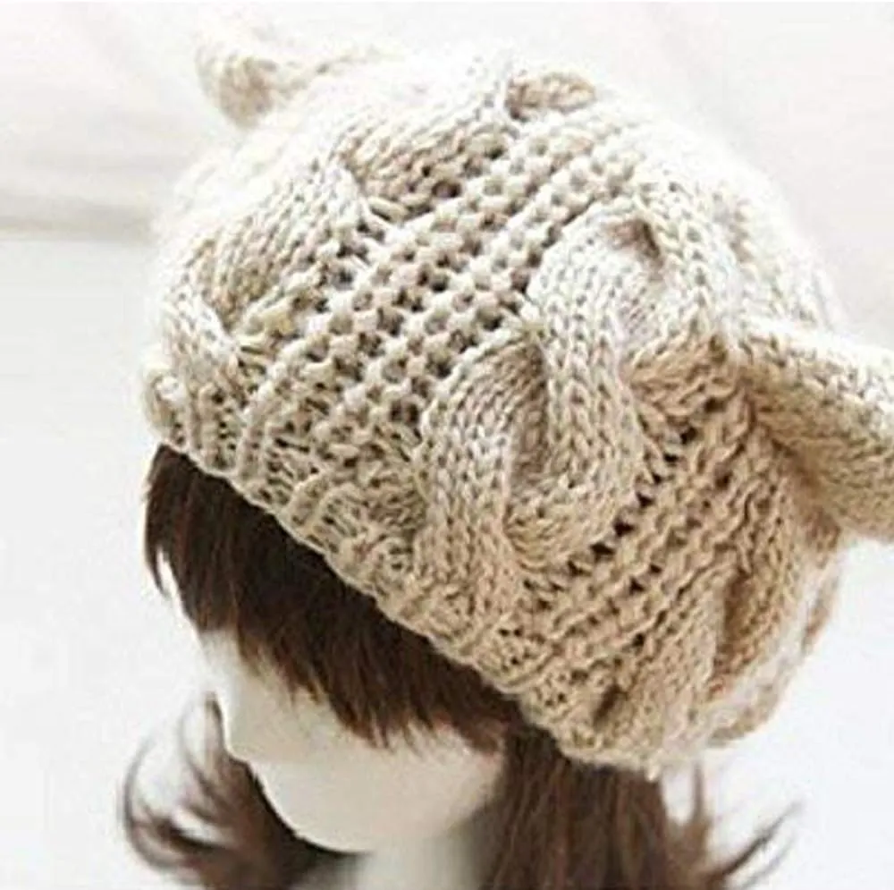 umbresen Cute Woollike Knitted CAT Kitty Ears Women Lady Girl Headgear Crochet Christmas Hats