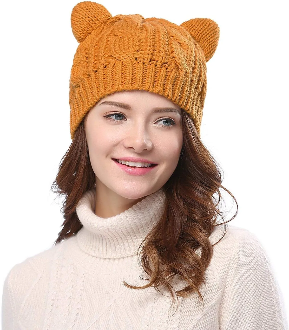 umbresen Cute Woollike Knitted CAT Kitty Ears Women Lady Girl Headgear Crochet Christmas Hats
