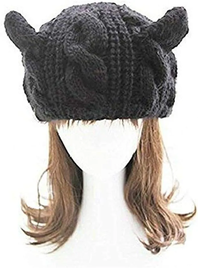 umbresen Cute Woollike Knitted CAT Kitty Ears Women Lady Girl Headgear Crochet Christmas Hats