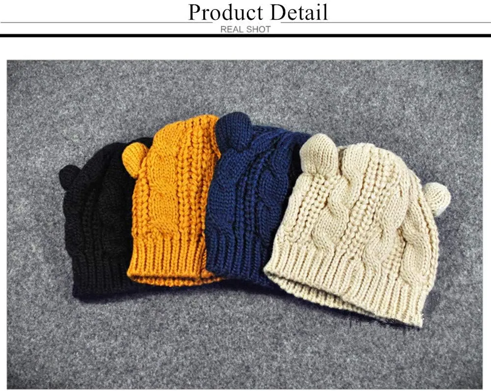 umbresen Cute Woollike Knitted CAT Kitty Ears Women Lady Girl Headgear Crochet Christmas Hats