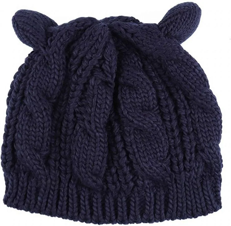 umbresen Cute Woollike Knitted CAT Kitty Ears Women Lady Girl Headgear Crochet Christmas Hats