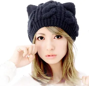 umbresen Cute Woollike Knitted CAT Kitty Ears Women Lady Girl Headgear Crochet Christmas Hats