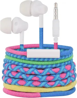 URIZONS Cute Colorful Braided in-Ear Headphones - 3.5 Wired Tangle Free Earbuds No Tangle Eaphones with mic for Sport/Gaming/Music