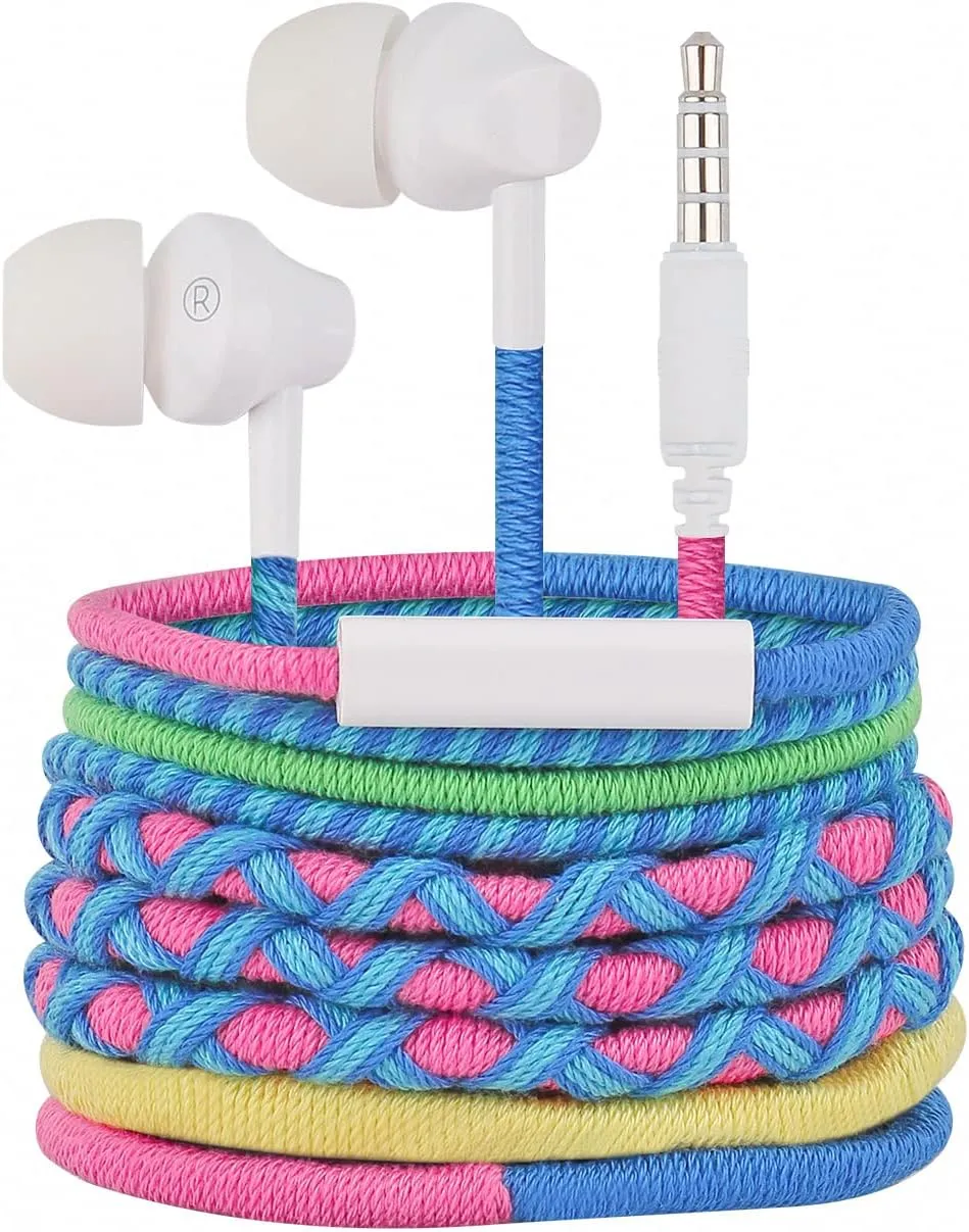 URIZONS Cute Colorful Braided in-Ear Headphones - 3.5 Wired Tangle Free Earbuds No Tangle Eaphones with mic for Sport/Gaming/Music
