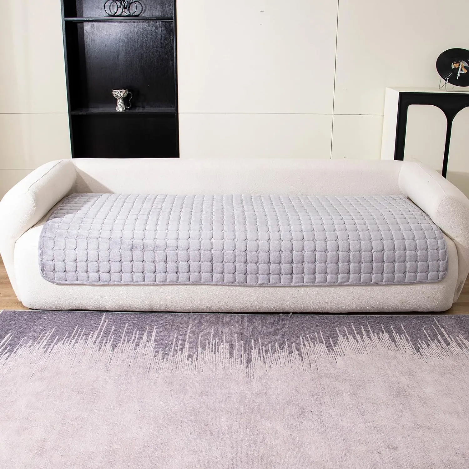 Velvet Couch Cover, Washable Sectional Sofa Cover, Anti Slip Sofa Slipcovers for 3 Cushion Couch Sofa L Shaped Recliner, Furniture Protector Covers for Pets Kids(Light Grey, Only 1 PCS)