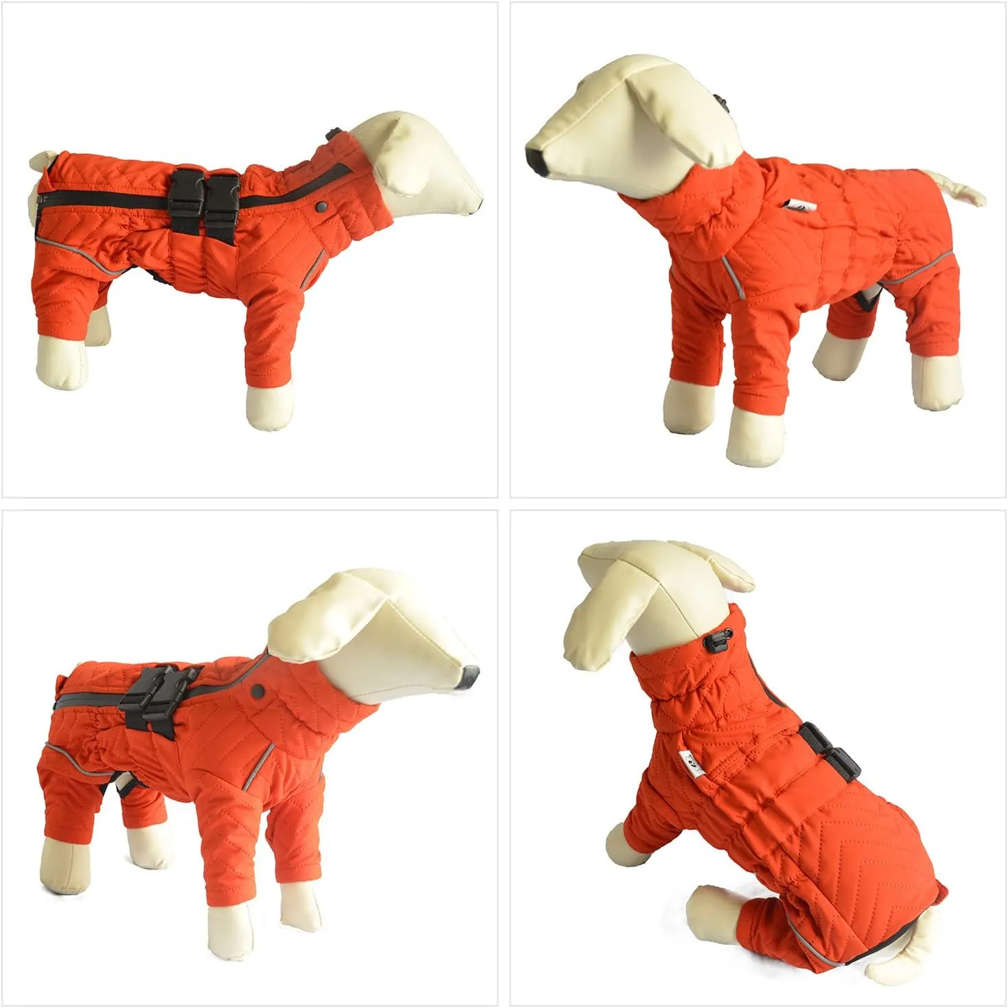 Warm Dog Coat Double Layers Dog Vest, 4 Legs Covered Windproof Waterproof Reflective, Orange M