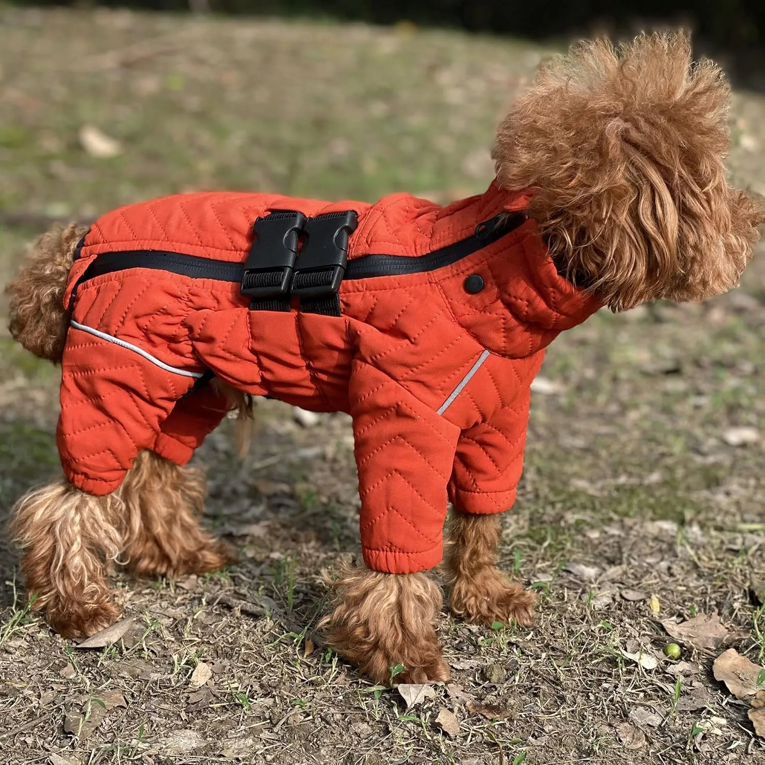 Warm Dog Coat Double Layers Dog Vest, 4 Legs Covered Windproof Waterproof Reflective, Orange M
