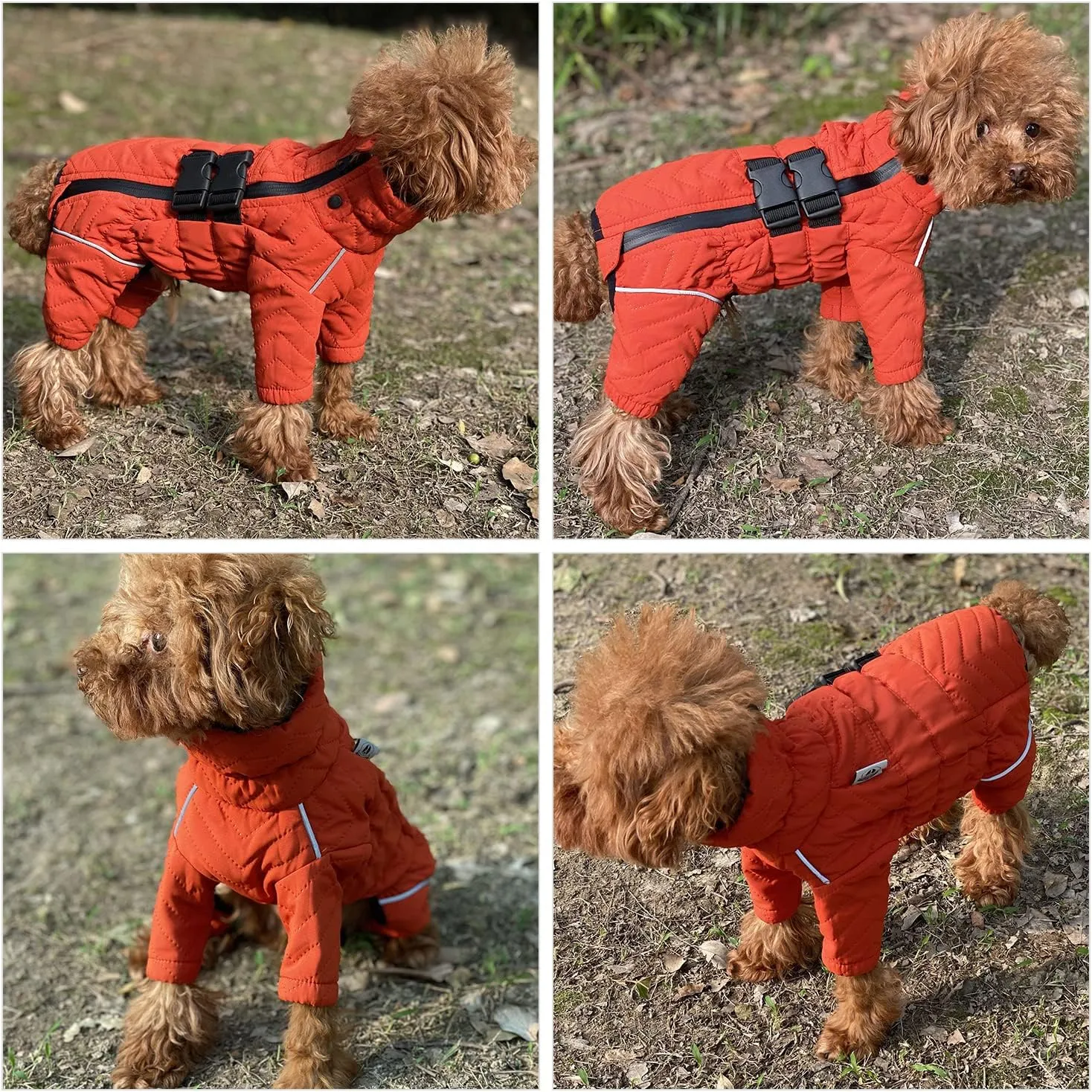 Warm Dog Coat Double Layers Dog Vest, 4 Legs Covered Windproof Waterproof Reflective, Orange M