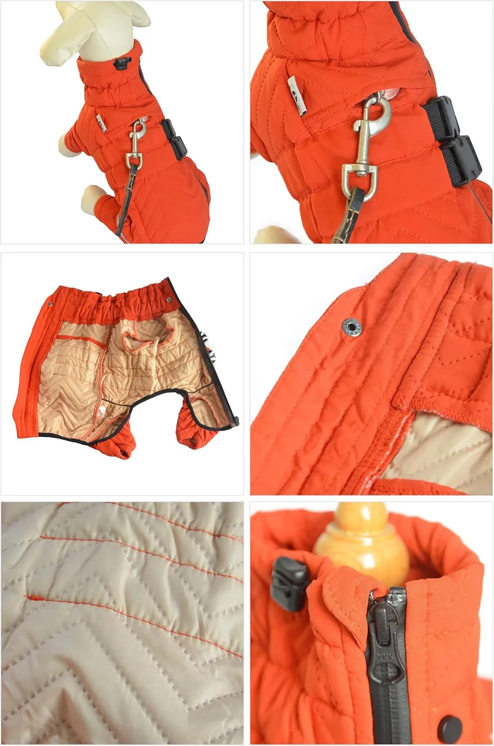 Warm Dog Coat Double Layers Dog Vest, 4 Legs Covered Windproof Waterproof Reflective, Orange M
