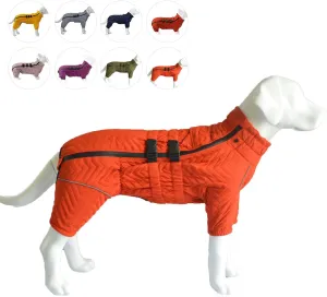 Warm Dog Coat Double Layers Dog Vest, 4 Legs Covered Windproof Waterproof Reflective, Orange M