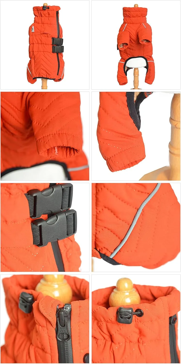 Warm Dog Coat Double Layers Dog Vest, 4 Legs Covered Windproof Waterproof Reflective, Orange M