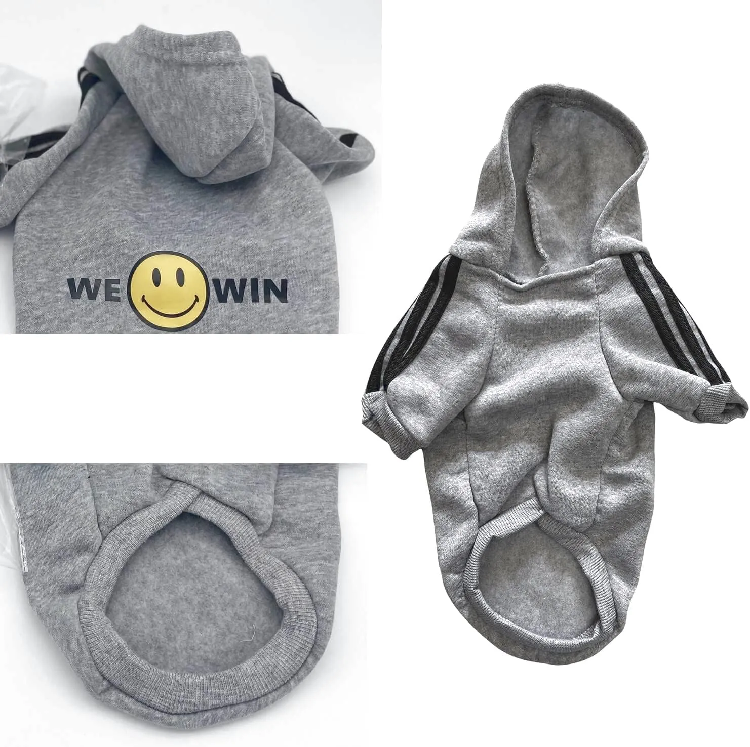 Weowin Pet Outfit - Cute Dog Hoodies Tracksuit Sweater Sweatshirt Winter Cold Weather Coat 2-Legs Grey for Small Medium Large Dogs Boy or Girl (X-Large)