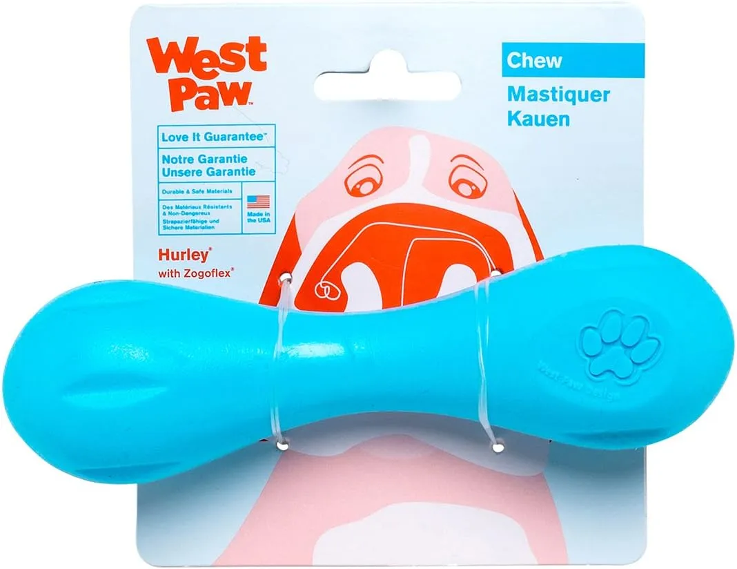 WEST PAW Zogoflex Hurley Dog Bone Chew Toy  Floatable Pet Toys for Aggressive Chewers, Catch, Fetch  Bright-Colored Bones for Dogs  Recyclable, Dishwasher-Safe, Non-Toxic, Small, Aqua