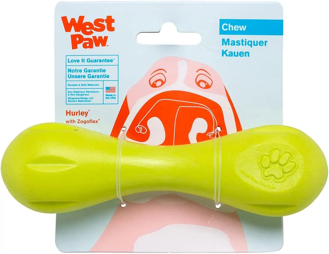 WEST PAW Zogoflex Hurley Dog Bone Chew Toy  Floatable Pet Toys for Aggressive Chewers, Catch, Fetch  Bright-Colored Bones for Dogs  Recyclable, Dishwasher-Safe, Non-Toxic, Small, Granny Smith