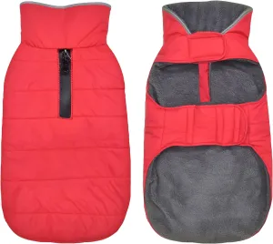 Winter Coat, Waterproof Dog Jacket with Leash Hole, Reflective Warm Snow Jacket Windproof Fleece Vest for Small to Large Dogs - Red, XS