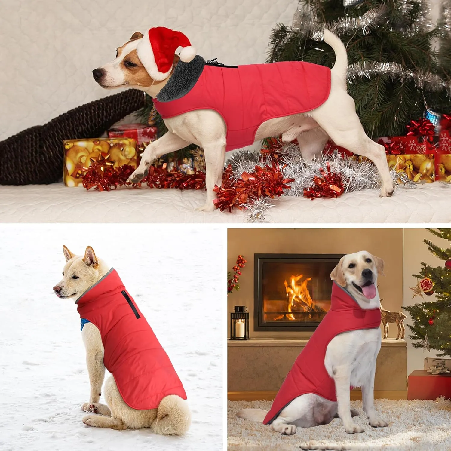 Winter Coat, Waterproof Dog Jacket with Leash Hole, Reflective Warm Snow Jacket Windproof Fleece Vest for Small to Large Dogs - Red, XS